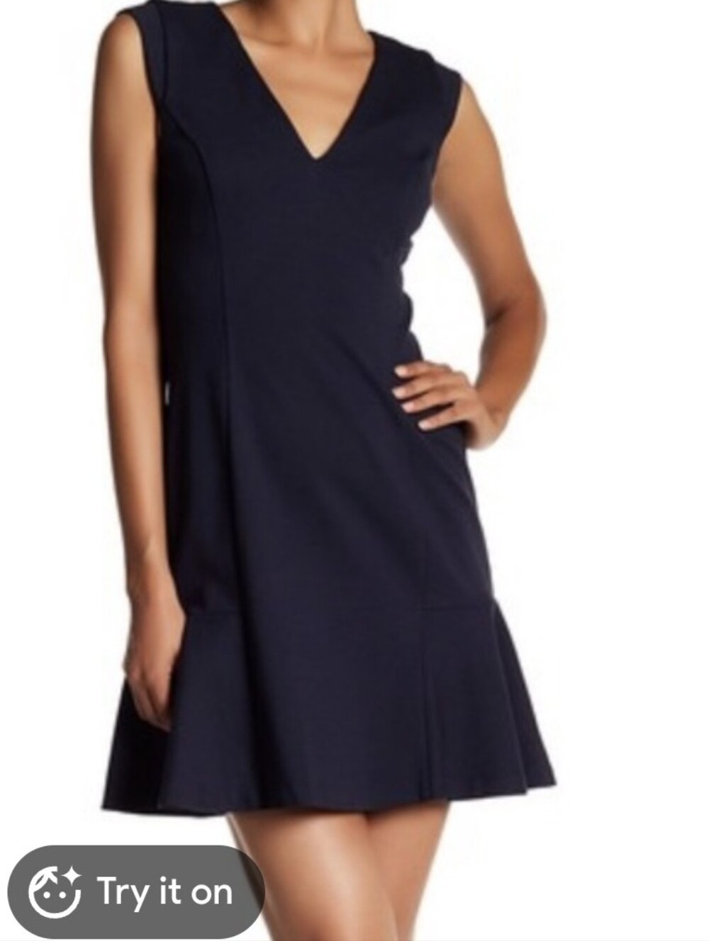Vince Camuto navy blue sleeveless dress Withflounce hem and V-neckline Size 8